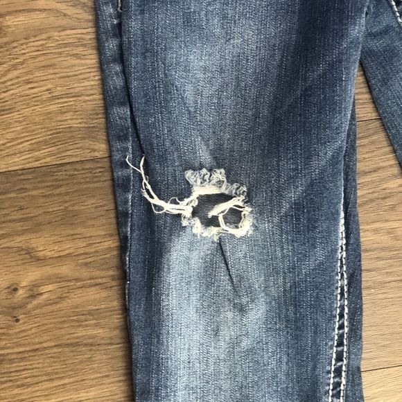 Maurices Denim Jeans Jeggings Distressed  Patch BOHO 3 Long Stretch - Picture 9 of 14